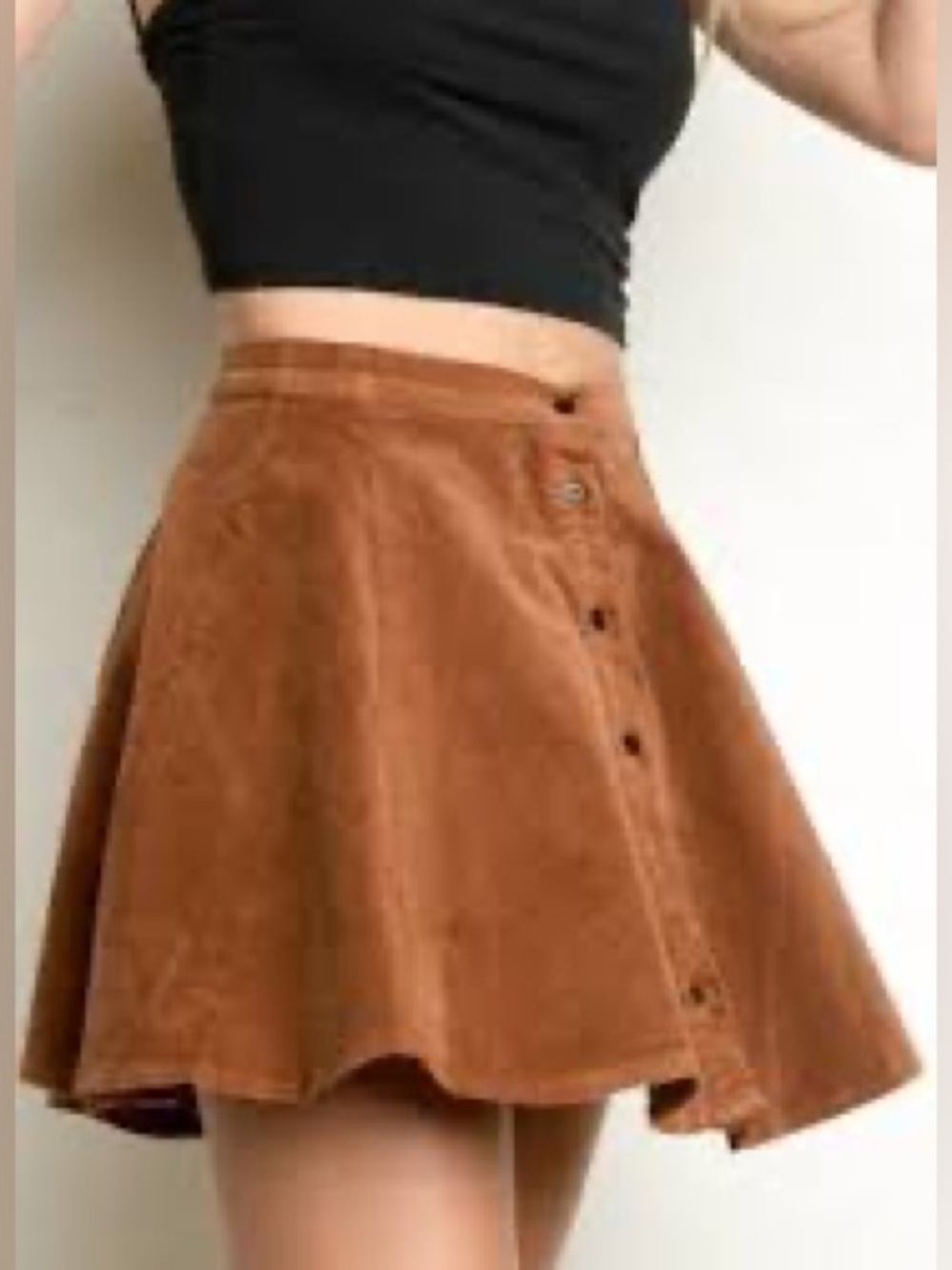 🌺5/$25🌺Brandy Melville-Soft Brown with Black Buttons- Skater Skirt